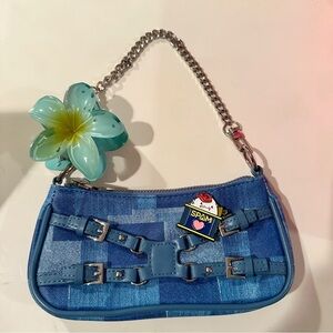 Blue Denim Shoulder Bag with Chain Strap